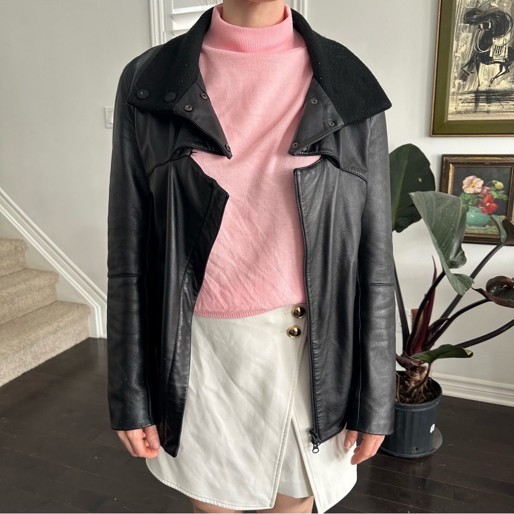 Women's Black Leather Jacket - Classic Zip Front